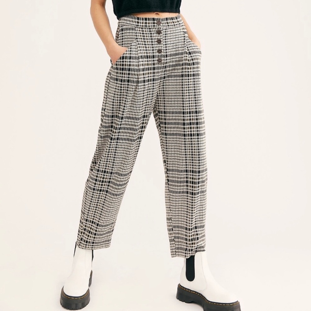 Free People High Rise Posey Plaid Tapered Pants